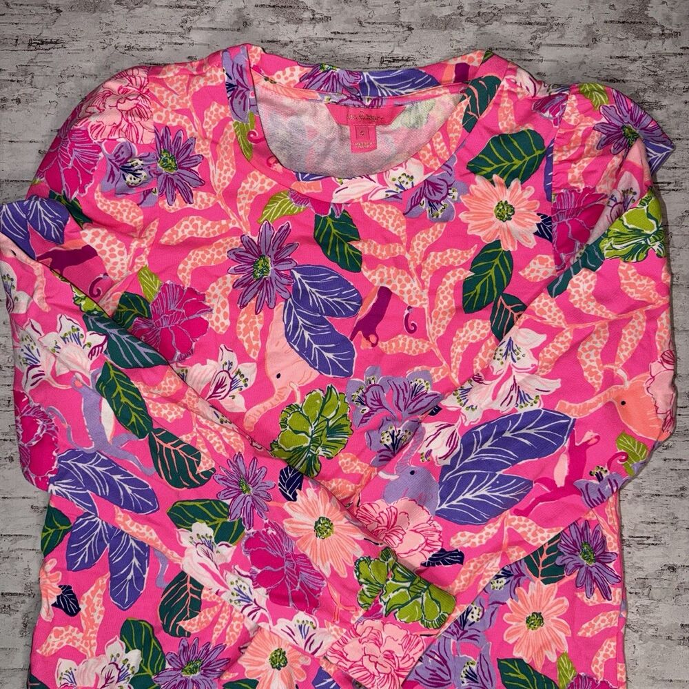 Lilly Pulitzer Sweatshirt Womens Small Pink Jansen Long Sleeve Crew Neck Floral